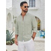 image:imageCOOFANDY Mens Long Sleeve Button Down Shirt Casual Untucked Shirts Summer Beach Wedding Linen Textured ShirtsLight Green