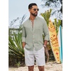 image:imageCOOFANDY Mens Long Sleeve Button Down Shirt Casual Untucked Shirts Summer Beach Wedding Linen Textured ShirtsLight Green