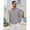 image:imageCOOFANDY Mens Long Sleeve Button Down Shirt Casual Untucked Shirts Summer Beach Wedding Linen Textured ShirtsLight Grey