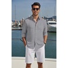 image:imageCOOFANDY Mens Long Sleeve Button Down Shirt Casual Untucked Shirts Summer Beach Wedding Linen Textured ShirtsLight Grey