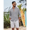 image:imageCOOFANDY Mens Long Sleeve Button Down Shirt Casual Untucked Shirts Summer Beach Wedding Linen Textured ShirtsLight Grey