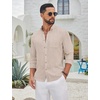 image:imageCOOFANDY Mens Long Sleeve Button Down Shirt Casual Untucked Shirts Summer Beach Wedding Linen Textured ShirtsLight Khaki