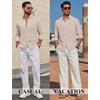 image:imageCOOFANDY Mens Long Sleeve Button Down Shirt Casual Untucked Shirts Summer Beach Wedding Linen Textured ShirtsLight Khaki