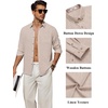 image:imageCOOFANDY Mens Long Sleeve Button Down Shirt Casual Untucked Shirts Summer Beach Wedding Linen Textured ShirtsLight Khaki