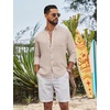 image:imageCOOFANDY Mens Long Sleeve Button Down Shirt Casual Untucked Shirts Summer Beach Wedding Linen Textured ShirtsLight Khaki