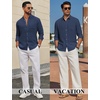 image:imageCOOFANDY Mens Long Sleeve Button Down Shirt Casual Untucked Shirts Summer Beach Wedding Linen Textured ShirtsNavy Blue