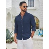 image:imageCOOFANDY Mens Long Sleeve Button Down Shirt Casual Untucked Shirts Summer Beach Wedding Linen Textured ShirtsNavy Blue