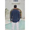image:imageCOOFANDY Mens Long Sleeve Button Down Shirt Casual Untucked Shirts Summer Beach Wedding Linen Textured ShirtsNavy Blue