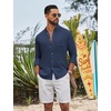 image:imageCOOFANDY Mens Long Sleeve Button Down Shirt Casual Untucked Shirts Summer Beach Wedding Linen Textured ShirtsNavy Blue