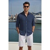 image:imageCOOFANDY Mens Long Sleeve Button Down Shirt Casual Untucked Shirts Summer Beach Wedding Linen Textured ShirtsNavy Blue
