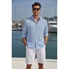 image:imageCOOFANDY Mens Long Sleeve Button Down Shirt Casual Untucked Shirts Summer Beach Wedding Linen Textured ShirtsSky Blue