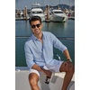 image:imageCOOFANDY Mens Long Sleeve Button Down Shirt Casual Untucked Shirts Summer Beach Wedding Linen Textured ShirtsSky Blue