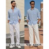 image:imageCOOFANDY Mens Long Sleeve Button Down Shirt Casual Untucked Shirts Summer Beach Wedding Linen Textured ShirtsSky Blue