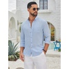 image:imageCOOFANDY Mens Long Sleeve Button Down Shirt Casual Untucked Shirts Summer Beach Wedding Linen Textured ShirtsSky Blue