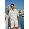 image:imageCOOFANDY Mens Long Sleeve Button Down Shirt Casual Untucked Shirts Summer Beach Wedding Linen Textured ShirtsWhite