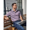 image:imageCOOFANDY Mens Plaid Button Down Shirts Short Sleeve Casual Summer Shirt Wrinkle Free Dress Shirts with PocketRed Navy Check