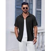 image:imageCOOFANDY Mens Short Sleeve Button Down Shirt Casual Summer Beach Shirts Waffle Knit Shirt Wrinkle Free Untucked ShirtBlack