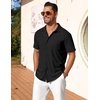 image:imageCOOFANDY Mens Short Sleeve Button Down Shirt Casual Summer Beach Shirts Waffle Knit Shirt Wrinkle Free Untucked ShirtBlack
