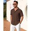 image:imageCOOFANDY Mens Short Sleeve Button Down Shirt Casual Summer Beach Shirts Waffle Knit Shirt Wrinkle Free Untucked ShirtBrown