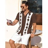 image:imageCOOFANDY Mens Short Sleeve Button Down Shirt Casual Summer Beach Shirts Waffle Knit Shirt Wrinkle Free Untucked ShirtBrown Diamond