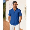 image:imageCOOFANDY Mens Short Sleeve Button Down Shirt Casual Summer Beach Shirts Waffle Knit Shirt Wrinkle Free Untucked ShirtDeep Blue
