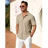 image:imageCOOFANDY Mens Short Sleeve Button Down Shirt Casual Summer Beach Shirts Waffle Knit Shirt Wrinkle Free Untucked ShirtKhaki