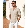 image:imageCOOFANDY Mens Short Sleeve Button Down Shirt Casual Summer Beach Shirts Waffle Knit Shirt Wrinkle Free Untucked ShirtLight Khaki