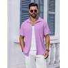 image:imageCOOFANDY Mens Short Sleeve Button Down Shirt Casual Summer Beach Shirts Waffle Knit Shirt Wrinkle Free Untucked ShirtLight Purple