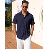 image:imageCOOFANDY Mens Short Sleeve Button Down Shirt Casual Summer Beach Shirts Waffle Knit Shirt Wrinkle Free Untucked ShirtNavy Blue
