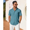 image:imageCOOFANDY Mens Short Sleeve Button Down Shirt Casual Summer Beach Shirts Waffle Knit Shirt Wrinkle Free Untucked ShirtPeacock Blue