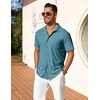 image:imageCOOFANDY Mens Short Sleeve Button Down Shirt Casual Summer Beach Shirts Waffle Knit Shirt Wrinkle Free Untucked ShirtPeacock Blue