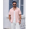 image:imageCOOFANDY Mens Short Sleeve Button Down Shirt Casual Summer Beach Shirts Waffle Knit Shirt Wrinkle Free Untucked ShirtPink