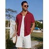 image:imageCOOFANDY Mens Short Sleeve Button Down Shirt Casual Summer Beach Shirts Waffle Knit Shirt Wrinkle Free Untucked ShirtWine Red
