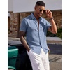 image:imageCOOFANDY Mens Short Sleeve Button Down Shirt Casual Summer Beach Wedding Vacation ShirtsDenim Blue