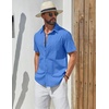 image:imageCOOFANDY Mens Short Sleeve Button Down Shirts Summer Cotton Lyocell Linen Textured Casual Beach Shirts with PocketBlue