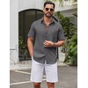 image:imageCOOFANDY Mens Short Sleeve Button Down Shirts Summer Cotton Lyocell Linen Textured Casual Beach Shirts with PocketDark Grey