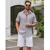 image:imageCOOFANDY Mens Short Sleeve Button Down Shirts Summer Cotton Lyocell Linen Textured Casual Beach Shirts with PocketLight Grey