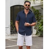 image:imageCOOFANDY Mens Short Sleeve Button Down Shirts Summer Cotton Lyocell Linen Textured Casual Beach Shirts with PocketNavy Blue