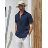 image:imageCOOFANDY Mens Short Sleeve Button Down Shirts Summer Cotton Lyocell Linen Textured Casual Beach Shirts with PocketNavy Blue