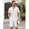 image:imageCOOFANDY Mens Short Sleeve Button Down Shirts Summer Cotton Lyocell Linen Textured Casual Beach Shirts with PocketWhite