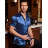 image:imageCOOFANDY Mens Silk Button Down Short Sleeve Dress ShirtNavy Bluepure