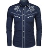 image:imageCOOFANDY Mens Western Cowboy Shirt Long Sleeve Embroidered Shirt Slim Fit Cotton Casual Button Down ShirtBlue