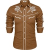image:imageCOOFANDY Mens Western Cowboy Shirt Long Sleeve Embroidered Shirt Slim Fit Cotton Casual Button Down ShirtLight Brown