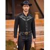image:imageCOOFANDY Mens Western Cowboy Shirts Long Sleeve Embroidered Shirt Slim Fit Casual Button Down ShirtsBlack Leaf