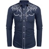 image:imageCOOFANDY Mens Western Cowboy Shirts Long Sleeve Embroidered Shirt Slim Fit Casual Button Down ShirtsBlue