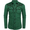 image:imageCOOFANDY Mens Western Cowboy Shirts Long Sleeve Embroidered Shirt Slim Fit Casual Button Down ShirtsDark Green