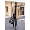 image:imageCOOFANDY Mens Wool Blend Coat with Detachable Plaid Scarfs Notched Collar Single Breasted Pea Coat Trench OvercoatKhaki