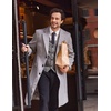 image:imageCOOFANDY Mens Wool Blend Coat with Detachable Plaid Scarfs Notched Collar Single Breasted Pea Coat Trench OvercoatLight Grey