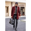image:imageCOOFANDY Mens Wool Blend Coat with Detachable Plaid Scarfs Notched Collar Single Breasted Pea Coat Trench OvercoatWine Red