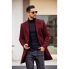 image:imageCOOFANDY Mens Wool Blend Coat with Detachable Plaid Scarfs Notched Collar Single Breasted Pea Coat Trench OvercoatWine Red